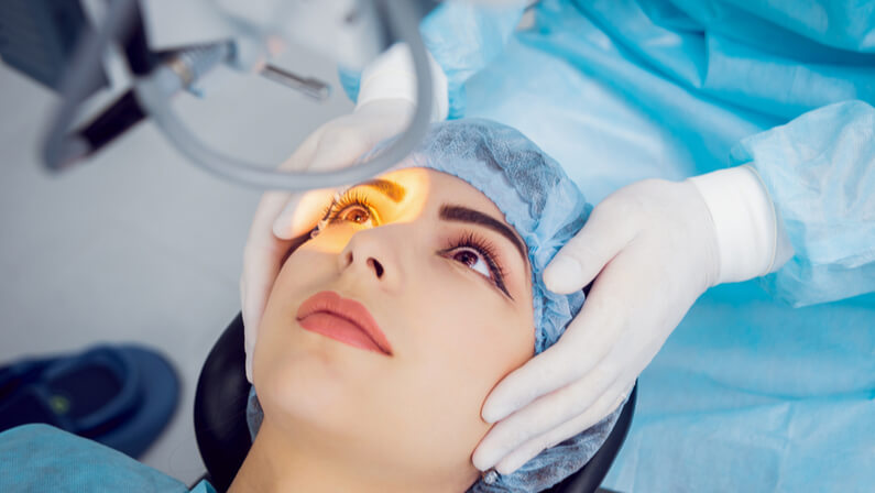 a young lady undergoing eyelid surgery